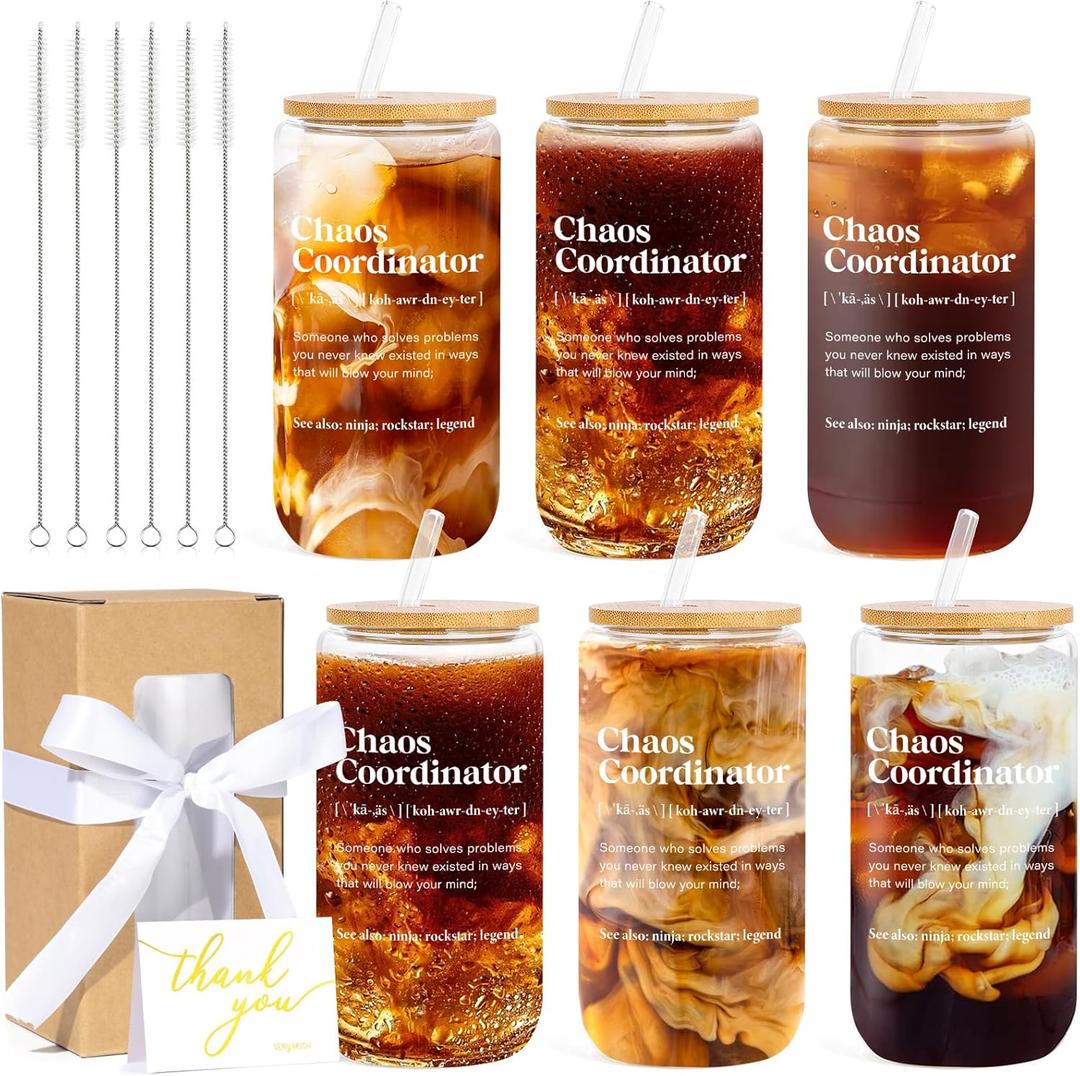 6 Set Employee Appreciation Gifts Bulk, Thank You Gifts for Coworker Staff Teacher Nurses Team, 16oz Can Shaped Beer Glass Cups Gift Box with Card for Women Men, Teacher's Day/Nurses Week