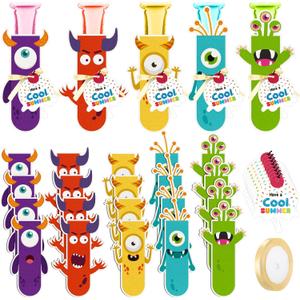 25 Set End of Year Gifts Ice Pop Holder Bulk Felt Freeze Pop Sleeves Bags Cool Summer Cards with Ribbon for Graduation Ice Cream Pool Birthday Party Favor (Monster)