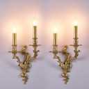 Rustic Brass Wall Sconce French Wall Light Fixture Retro Farmhouse Mid Centry Lantern Wall Sconce for Bedroom, Hallway, Living Room, Mirror,All Brass, E12 (Pack of 2)