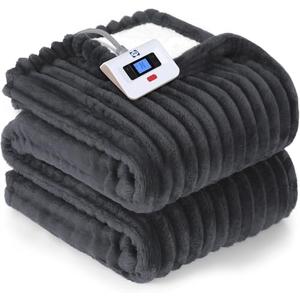 SEALY Electric Blanket Twin Size, Soft Ribbed Flannel to Sherpa Reversible Heated Blanket with 10 Heat Settings & 1 to 12 Hours Auto-Off Overheat Protection Machine Washable, 62"x84" Charcoal