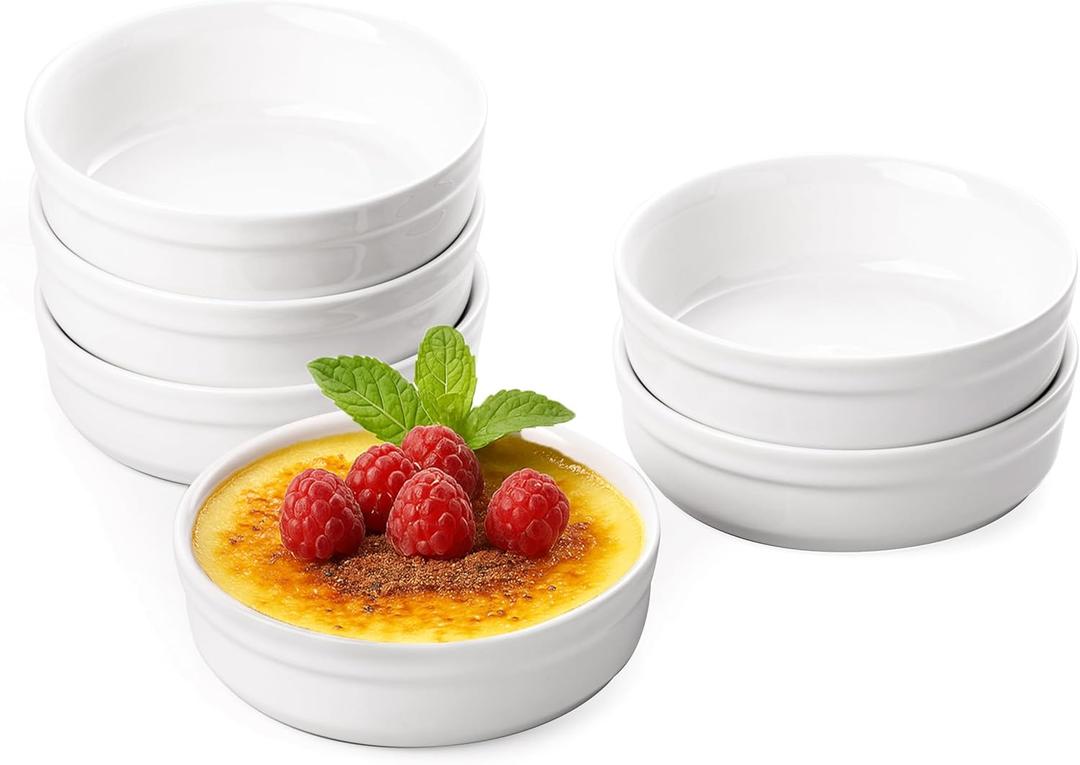 Creme Brulee Ramekins - 6 oz Oven Safe Ramekins for Baking, Souffl, Desserts, Classic Ceramic Creme Brulee Dishes, Set of 6