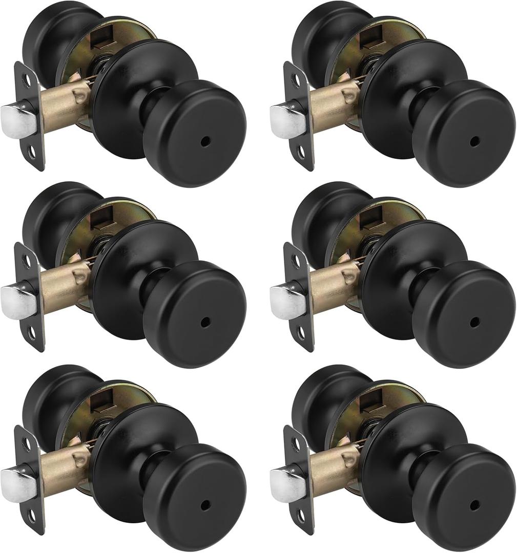 Black Door Knobs, Pismo Door Knob with Lock, Privacy Door Handles Interior for Bath & Bed (Privacy, Matte Black, 6)