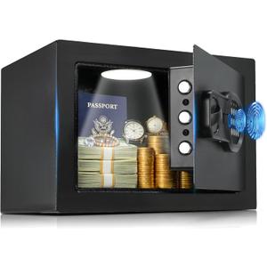 GTPLAYER Safe Box 0.44 Cubic Feet for College Dorm Room with Electronic Keypad and Fingerprint, Shelf, Wall Mount Kit, Hidden Home Safe for Money, Jewelry and Passport