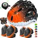 Toddler/Kids Bike Helmet Set for Boys Girls 3D Adjustable Kids Helmet Protective Gear Set Knee Elbow Wrist Pads and Multi-Sports Skateboard Scooter Cycling Roller Balance Bike (Small: 18.9"-21.2"/48-54cm, Orange Black-Set)