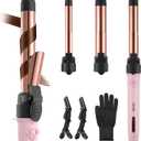 ABNER Rotating Curling Iron Set, Automatic Curling Wand for Long Hair, Easy to Use Hair Curler Get Effortless Beach Waves, 3 Sizes Ceramic Barrel 0.75" 1" 1.25" to 430F with Home Button, Dual Voltage (Titanium Gold)