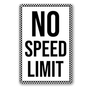 No Speed Limit Sign Metal Garage Signs Man Cave Decor for Men Funny Road Tin Sign Race Car Room Decor for Boys Street Signs for Bedroom Cars Posters Wall Art Decorations Gifts 8x12 Inch