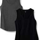 Amazon Essentials Women's Regular-Fit 100% Cotton Sleeveless Tank Top (X-Large, Black/Charcoal Heather)