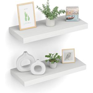 Floating Shelves (Set of 2)  Wall Mounted Shelves for Home Dcor and Storage, Natural Pine Wood, Suitable for Living Room and Bedroom (White, 15.7" x 5.7" x 1.0")