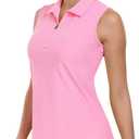 AIRIKE Female Golf Shirts Tank Tops Sleeveless Tennis Polo Zip Up with Collar Athletic Tanks Quick Dry Pink M