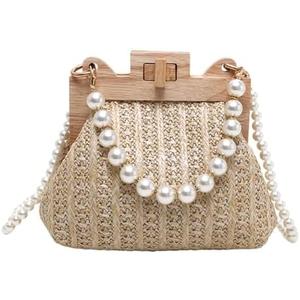 Straw Beach Bags For Women Summer Straw Cross-body Bag Raffia Handbag Pearls Purses Shoulder Bag Shell Shaped Bag 2025