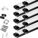 10-Pack 3.3ft/1Meter U Shape Black LED Aluminum Channel System with Milky Cover, End Caps and Mounting Clips, Aluminum Channel Profile for LED Strip Light Diffuser Installations (10pack*3.3ft)
