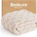 Bedsure GentleSoft Light Beige Throw Blanket for Couch - Checkered Fleece Blankets Gifts for Women Men Girls, Cute Soft Cozy Throw for Bedroom Home Decor Gifts, 50x60 Inches