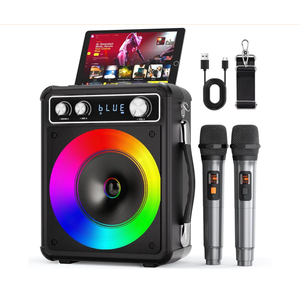 VOSOCO Karaoke Machine with 2 Wireless Microphones, Portable Bluetooth Speaker for Adults Kids, PA Systems Support TWS Echo Adjust TF USB AUX for Home Party Outdoor Travel