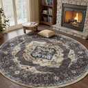 Engiw-6ft Area Rugs for Bedroom Rug Living Room Rug Carpet Machine Washable Dining Room Rugs Neutral Farmhouse Vintage Brown Taupe