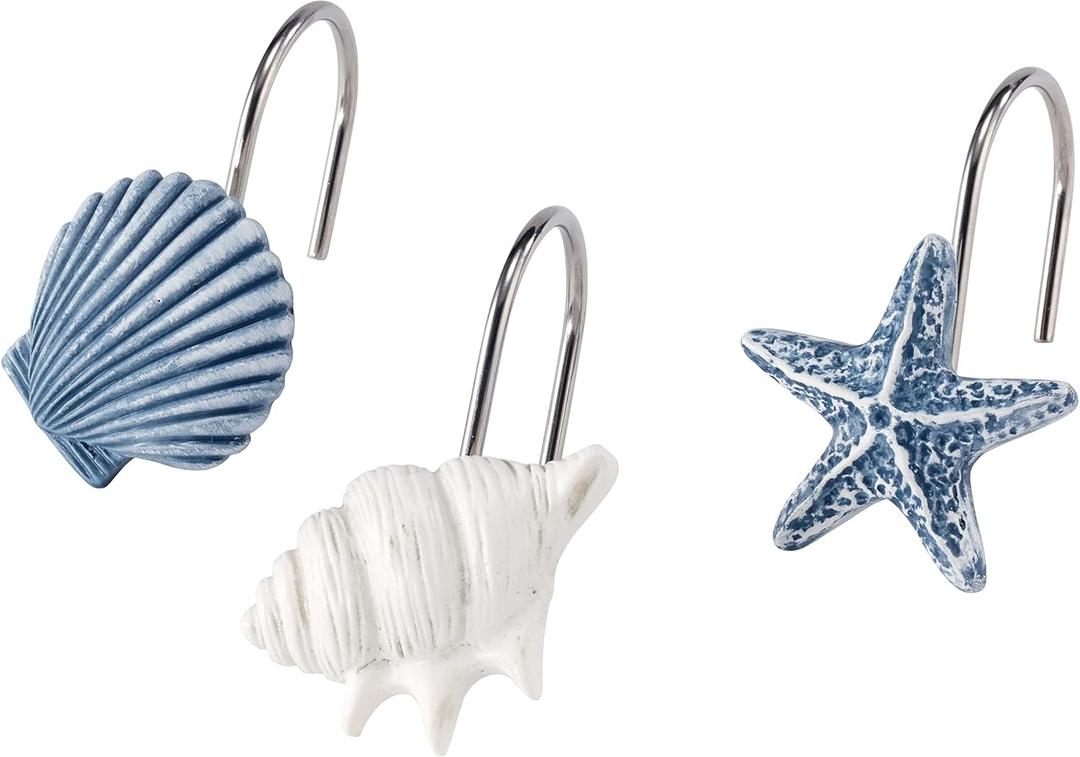 Avanti Linens - Shower Curtain Hooks, Beach Inspired Bathroom Decor, Set of 12 (Abstract Coastal Collection)