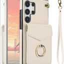 Asuwish Phone Case for Samsung Galaxy S25 Ultra 5G Wallet Cover with Tempered Glass Screen Protector and RFID Blocking Ring Stand Credit Card Holder Cell S25Ultra 25S S 25 25Ultra Women Men Off White