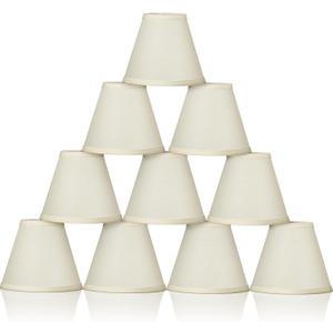 Chandelier Lamp Shades Small Lamp Shade Clip on Fitter Lampshade Linen Lamp Shades, 3" x 6" x 5", Set of 10 (Beige)