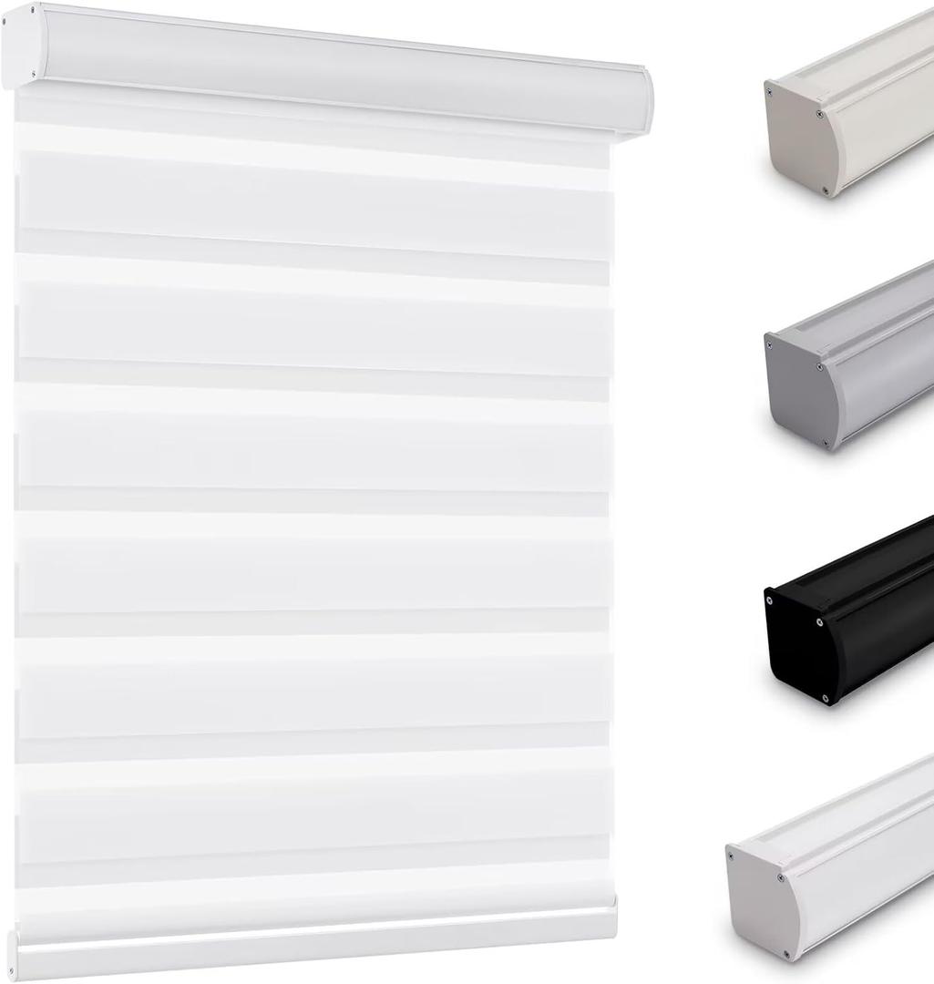 Youngoo Custom Size Cordless Zebra Blinds for Indoor Windows, Dual Layer Sheer Blinds 70% Blackout Zebra Shades, Light Filtering Window Treatments Privacy Light Control Day Night Blinds,White
