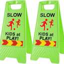 Slow Kids at Play Signs for Street, Double-Sided Text and Graphics with Reflective Tape, Children at Play Safety Sign for Neighborhoods Schools Park Sidewalk Driveway (2-Pack Green)