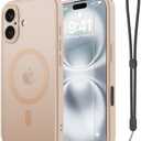 Janmitta Magnetic for iPhone 16 Case,with Screen Protector+Wrist Strap,Compatible with MagSafe,Camera Protection,Military Grade Drop Protection,Slim Translucent Matte Phone Cover,Sand Pink