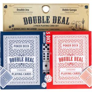 Jacent Double Deal 2 Pack Playing Cards with Bonus 5 Dice - 1 Set