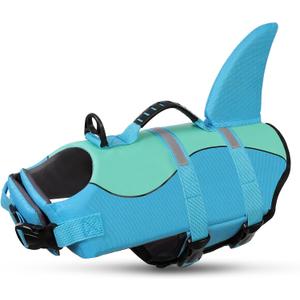 Queenmore Shark Dog Life Jacket, Dog Life Vests for Boating, High Buoyant Pet Life Vest for Swimming, Adjustable Easy On Life Jackets for Small, Medium, Large Dogs (Pool Blue,L)