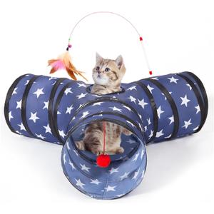 Tempcore Cat Tunnels for Indoor Cats, Collapsible 3 Way Kitty Tunnel Bored Pet Toys with Peek Hole Toy Ball for Puppy, Kitty, Kitten, Rabbit Pentagram