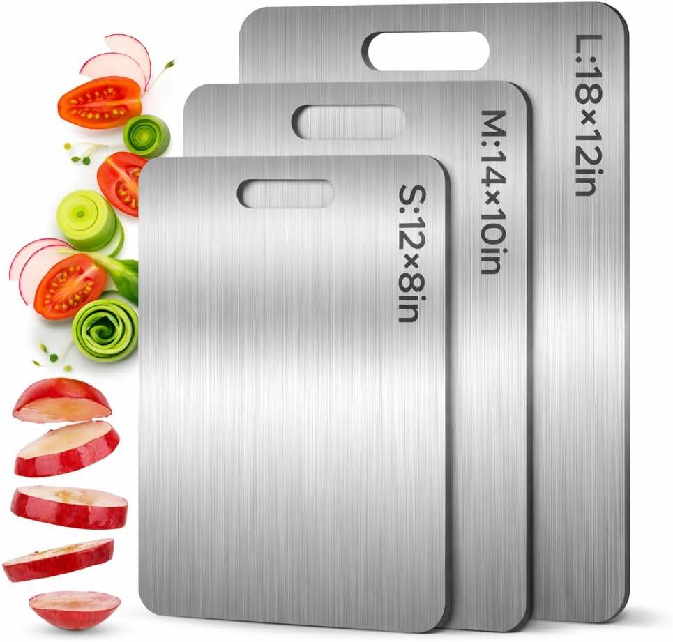 Pure 100% Titanium Cutting Board, Food-Grade & Knife-Friendly, Durable Double-Sided Design, Dishwasher Safe for Meat, Fish, Fruit & Vegetables (12 x 8)
