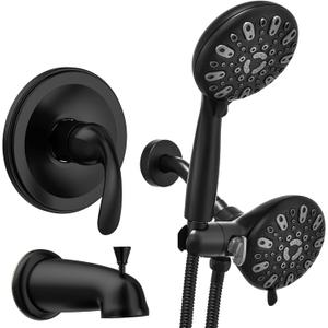 WRISIN Black Shower Faucet Set with Tub Spout (Valve Included), Black Shower Head and Handle Set with Handheld