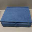 KDD Book Stand for Reading with Storage, Multi-Angle Adjustable Tablet Pillow Holder for Lap, Bed, Desk and Couch, Foldable iPad Holder with Organizer for Book,Tablet, E-Reader (4.7"-15") Blue