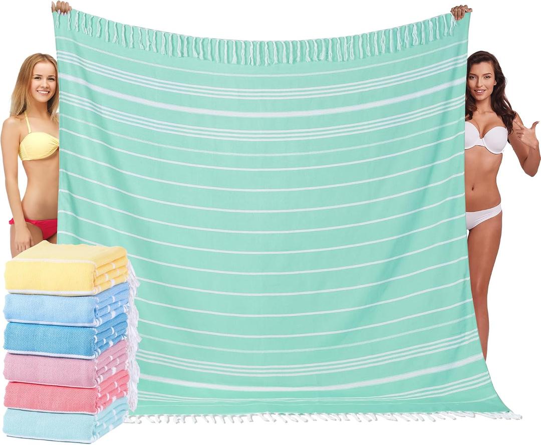Widdonen Giant Turkish Beach Towel Blanket 85x75 Cotton XXL Extra Large Oversided Bath Pool Blankets XL Huge Bed Sand Free Throw Towels Picnic Outdoor Big Quilt Necessities Cloud Gifts for Adult Aqua