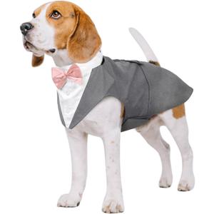 Kuoser Dog Tuxedo Dog Suit and Bandana Set, Dogs Tuxedo Wedding Party Suit, Doggy Prince Bow Tie Shirt Formal Pet Wedding Attire for Dogs Golden Retriever Samo Bulldogs (Medium (pack of 1), Grey)
