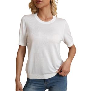 Women's Knit Sweater Top  Half Sleeve Crewneck Soft Lightweight Basic Casual Classic Fit Knitted Pullover Tee