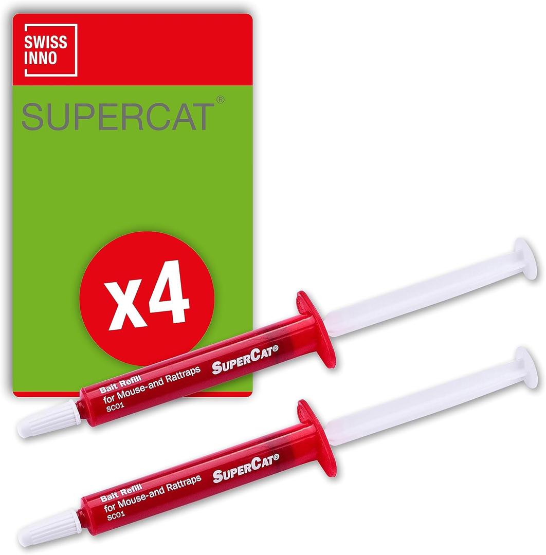SWISSINNO Replacement Bait Syringe for Mouse and Rat Traps SuperCat  Highly Attractive Rodent Lure Paste  Long-Lasting Formula  Up to 20 Applications Each  Ready to Use - 4 Sets