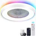24" Low Profile Ceiling Fan with RGB Lights, Bladeless Ceiling Fan with Remote/APP/Voice Control, 6 Speeds Flush Mount Smart Ceiling Fan for Kids Bedroom/Kitchen/Dining Room