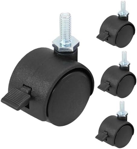 suiwotin 4pcs 1 Inch Swivel Caster Wheels, M6 Threaded Stem Caster Wheels with Brake, Heavy Duty Casters, Black Nylon Wheel Replacement for Furniture, Table, Cabinet, Shelf