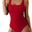 Aidonger Women's One Piece Ruched Tummy Control Bathing Suit Slimming Swimsuit Full Coverage Swim Suit Curvy Swimwear Red, L