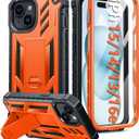 FNTCASE for iPhone 15 Case: for iPhone 14 Case & iPhone 13 Case [Built-in Screen Protector & Kickstand] [Military Grade Drop Protection] Heavy Duty Full Protective Shockproof TPU Phone Cover - Orange