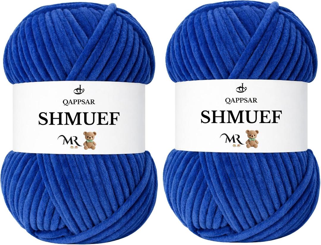 SHMUEF Chenille Yarn 2-Pack Ultra Soft Velvet Yarn, Super Bulky Weight (56 mm), Yarn for Crochet, Amigurumi & Baby Blankets (Sax Blue)