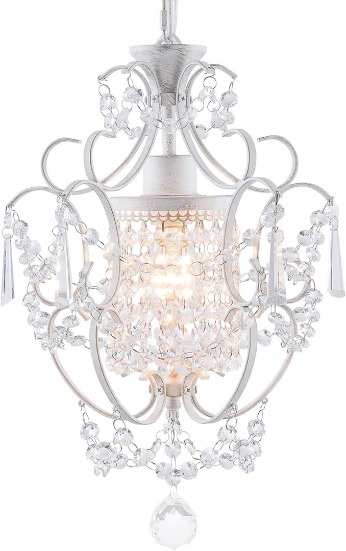 Modern Mini Chandelier,White Retro Crystal Light Fixtures Ceiling Mount 1 Light Small Crystal Chandeliers for Bedroom Elegant Hanging Lighting for Girls Room Dining Room Closet Kitchen Island