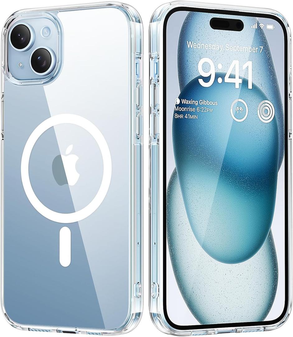 for iPhone 15 Plus Case, Strong Magnet-Compatible with MagSafe, Shockproof Military-Grade Protection, Slim Mag Safe Thin Bumper Phone Cover 6.7 in for Apple 15plus, Clear (Super Magnetic)