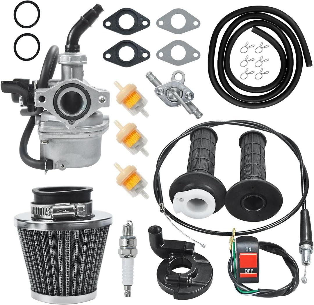 PZ19 Carburetor Carb Air Filter Throttle Handle Grips Cable for 50cc 70cc 90cc 110cc 125cc Tao Tao GK110 Baja SSR Apollo Coolster Chinese Four Wheeler ATV Go Kart CRF50 XL70 Dirt Pit Bike Black