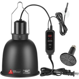 DXOPHIEX 5.5inch Reptile Heat Lamp with Thermostat, Reptile Light Fixture with Dimming Thermostat, Deep Dome Lamp Fixture with 100W Ceramic Heat Emitter for Bearded Dragon, Turtles, Snake and Lizard