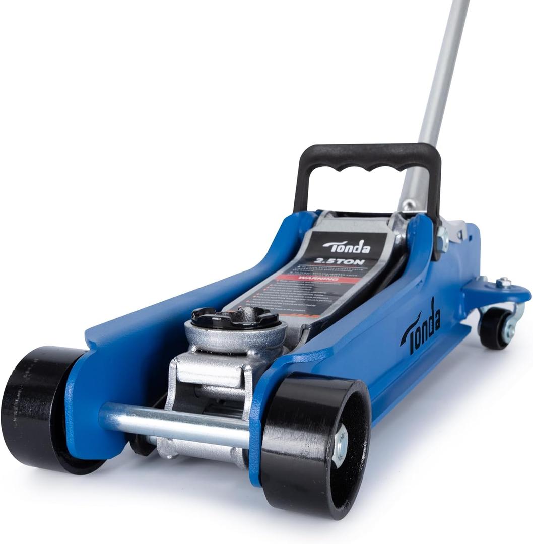 TONDA Low Profile Car Jack, 2.5 Ton (5,000 lb) Hydraulic Trolley Floor Jack for Garage, Home, Shop, Lifting Range 3.35" to 14.57", Blue