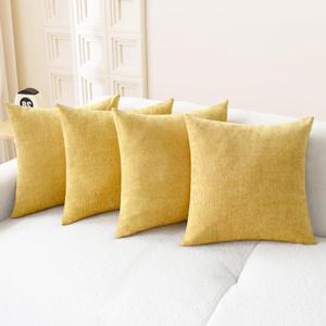 CaliTime Throw Pillow Covers Decorative 18 X 18 Inches Pack of 4 Cozy Chenille Cushion Cases for Couch Sofa Bed Living Room Home Gold