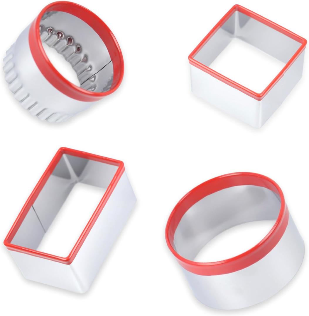 4 Pcs Cookie Cutters Set - Round, Fluted, Square and Rectangle Shapes, Food-Grade Stainless Steel for Baking Cookies, Biscuits, Scones and Sandwiches