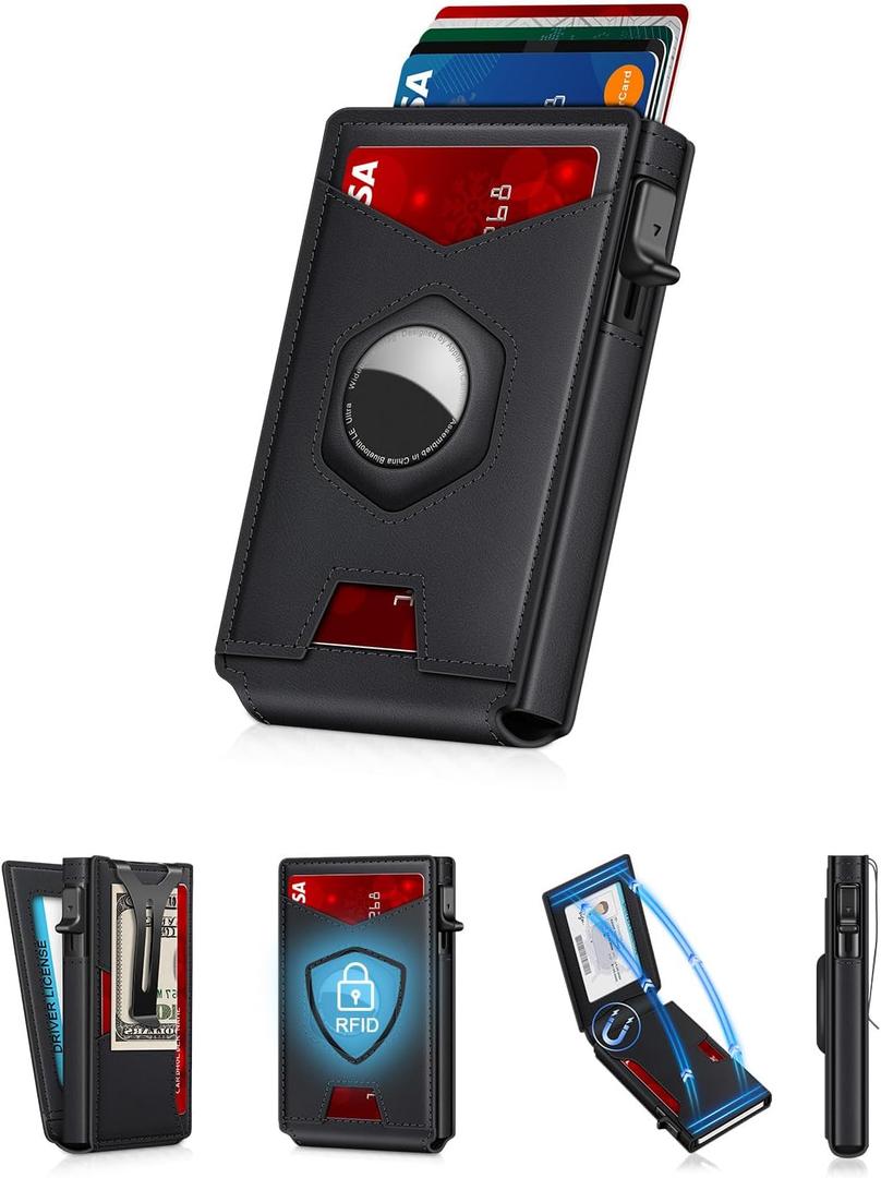 rtag Wallet for Men, Smart Minimalist Metal Wallet Pop Up Credit Card Holder, Holds 8-12 Cards, RFID Blocking, ID Window & Magnetic Closure, Compact Aluminum Card Case (Gift Box)