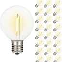 Novelty Lights 25 Pack Warm White G50 LED Filament String Light Bulbs, E17/C9 Intermediate Base, 7 Watt Equivalent, Shatterproof Replacement Bulbs for Patios, Canopy Lighting