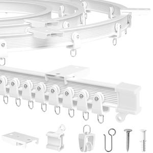 MERDTTES Flexible Bendable Ceiling Curtain Track, 9.8 FT (3 m), Mount for Rail with sliding Curtain Track System, Curtain Track Ceiling Mount, Room Divider for RV, Bathroom, Ceiling Curtain Rod, White