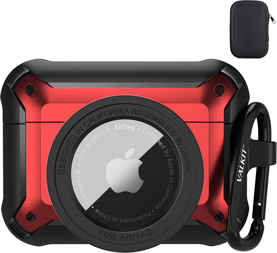 Valkit Compatible Airpods Pro 2/1 Case and AirTags Cover, 2 in 1 Rugged Protective Cases Shockproof Air Pod Pro Cases for Men Women iPod Airpods Pro 2nd/1st Generation Case and Airtag(Black/Red)